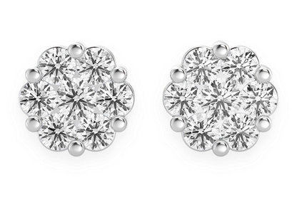 2.00CTW FLOWER STUD DIAMOND EARRINGS 14K SOLID GOLD