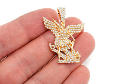 ARCHANGEL ST MICHAEL DIAMOND PENDANT 14K SOLID GOLD 1.50CTW