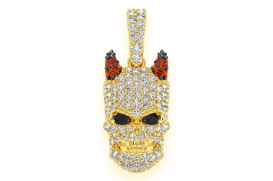 SKULL HORNS DIAMOND PENDANT 14K SOLID GOLD .65CTW