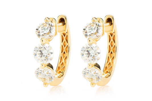 CERCEI ROTARI CU TREI PIETRE ȘI DIAMANTE, AUR MASIV DE 14K, 1.75CT