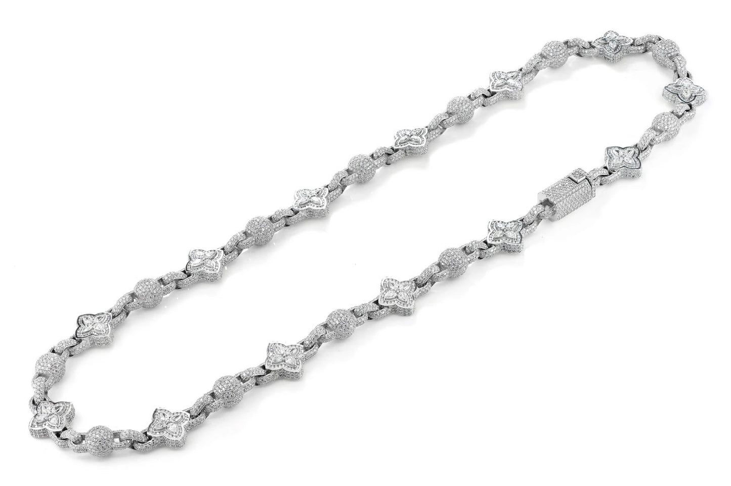 BEADED FLORAL MARQUISE DIAMOND LINK NECKLACE 14K SOLID GOLD 24.50CTW