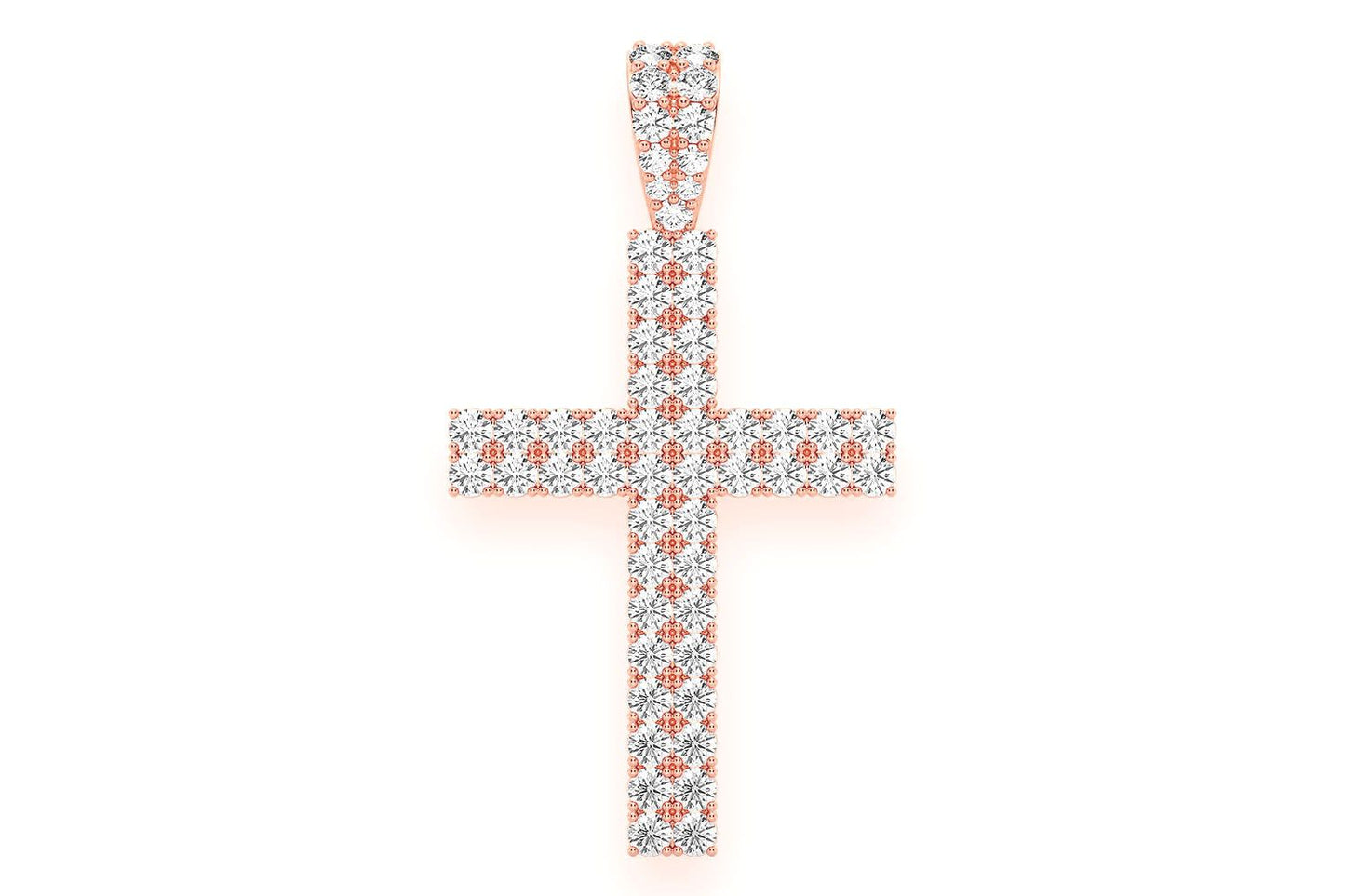 TWO ROW CROSS DIAMOND PENDANT 14K SOLID GOLD 2.25CTW