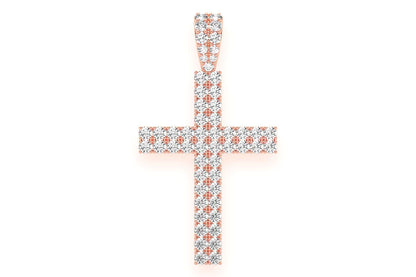 TWO ROW CROSS DIAMOND PENDANT 14K SOLID GOLD 2.25CTW