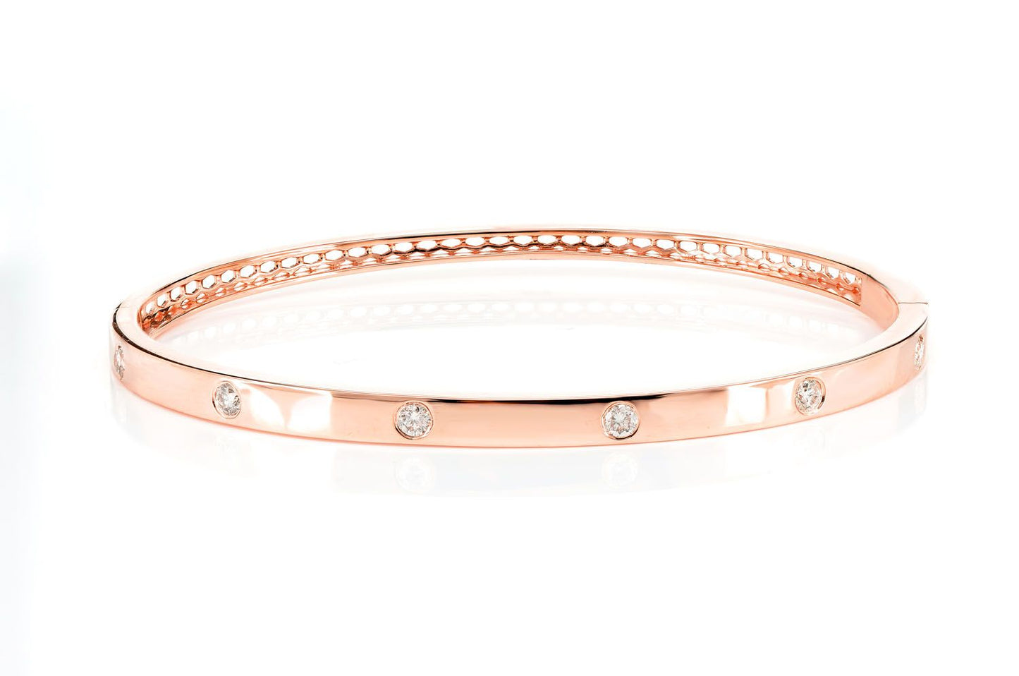 THIN GYPSY SET DIAMOND BANGLE BRACELET 14K SOLID GOLD 0.35CTW