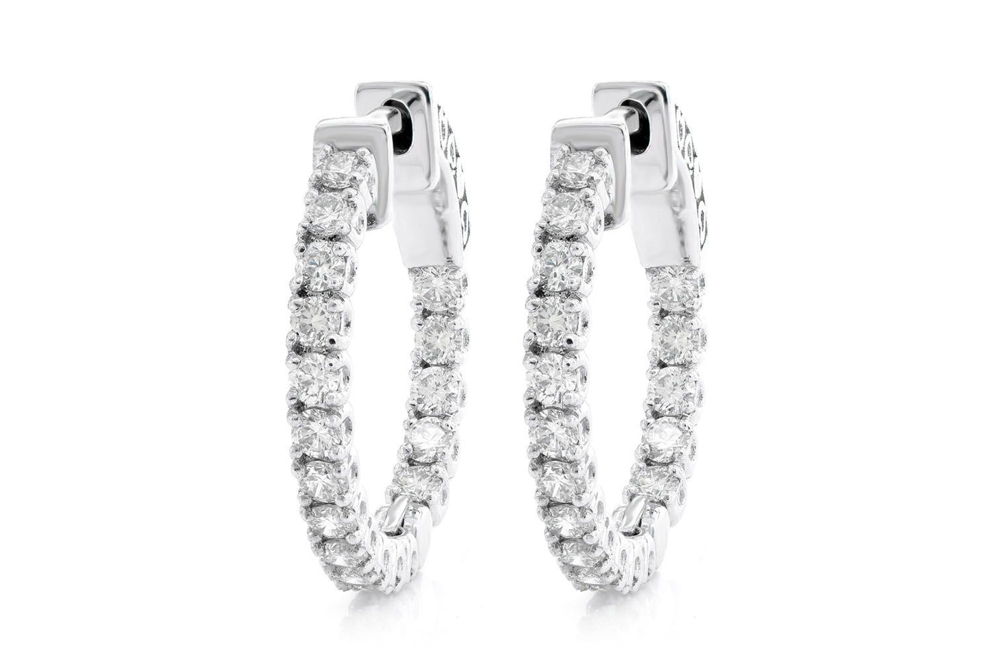 ROUND INSIDE-OUT DIAMOND HOOP EARRINGS 14K SOLID GOLD 1.85CTW