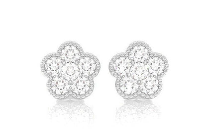 CERCEI ȘTIF CU TRIFOI ȘI DIAMANTE MILGRAIN, AUR MASIV DE 14K, 0.50CT