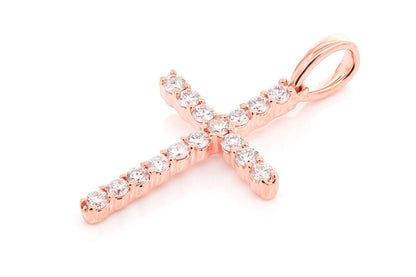 ONE ROW DIAMOND CROSS PENDANT 14K SOLID GOLD 0.25CTW