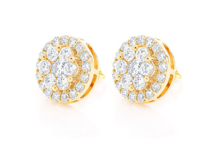 CERCEI CU DIAMANTE HALO FLOWER, AUR MASIV DE 14K, 4.00CT