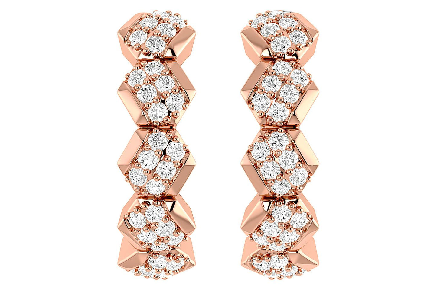 STAGGERED DIAMOND HOOP EARRINGS 14K SOLID GOLD 0.30CTW