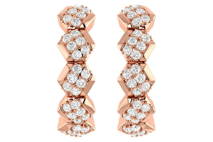 STAGGERED DIAMOND HOOP EARRINGS 14K SOLID GOLD 0.30CTW