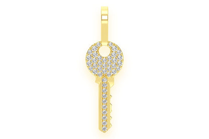 KEY DIAMOND PENDANT 14K SOLID GOLD 0.15CTW