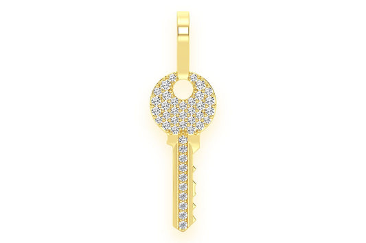KEY DIAMOND PENDANT 14K SOLID GOLD 0.15CTW