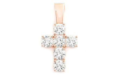 6 STONE CROSS DIAMOND PENDANT 14K SOLID GOLD 3.00CTW