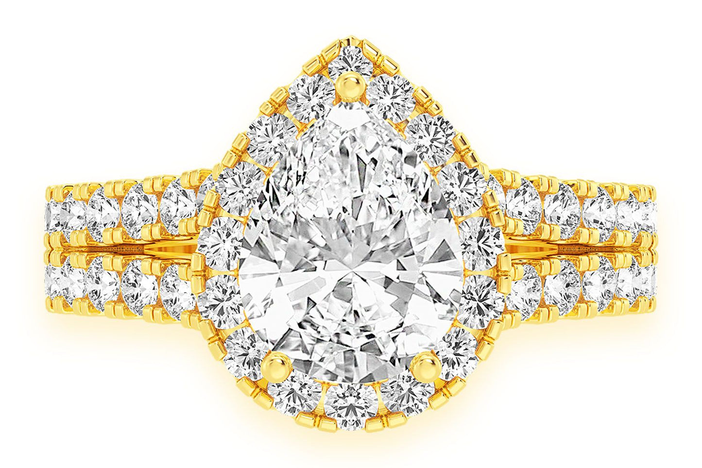 SPHINX - 2.00CT PEAR SOLITAIRE - TWO ROW SPLIT SCALLOP - DIAMOND ENGAGEMENT RING