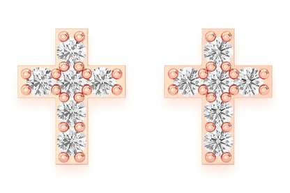 CROSS STUD DIAMOND EARRINGS 14K SOLID GOLD 0.10CTW