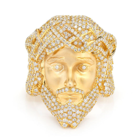 JESUS FACE DIAMOND SIGNET RING SOLID GOLD 3.00CTW