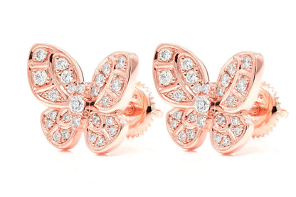 INTRICATE BUTTERFLY STUD DIAMOND EARRINGS 14K SOLID GOLD 0.35CTW