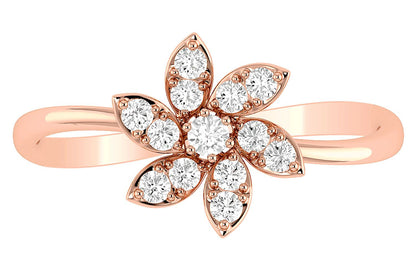 INEL CU DIAMANT ȘI FLOARE, AUR MASIV DE 14K, 0.25CT