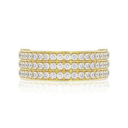 THREE ROW DIAMOND BAND RING 14K SOLID GOLD 2.00CTW
