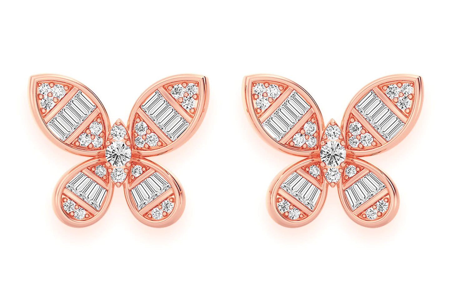BUTTERFLY BAGUETTE STUD DIAMOND EARRINGS 14K SOLID GOLD 0.65CTW