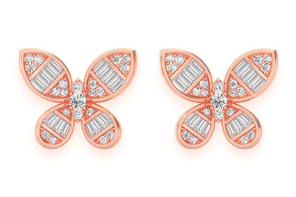 BUTTERFLY BAGUETTE STUD DIAMOND EARRINGS 14K SOLID GOLD 0.65CTW