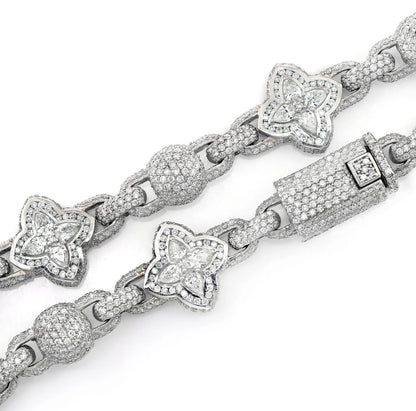 BEADED FLORAL MARQUISE DIAMOND LINK NECKLACE 14K SOLID GOLD 24.50CTW