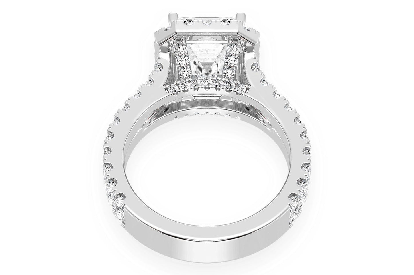 SPHINX - 3.00CT EMERALD SOLITAIRE - SPLIT SHANK HALO - DIAMOND ENGAGEMENT RING
