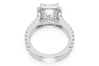 SPHINX - 3.00CT EMERALD SOLITAIRE - SPLIT SHANK HALO - DIAMOND ENGAGEMENT RING