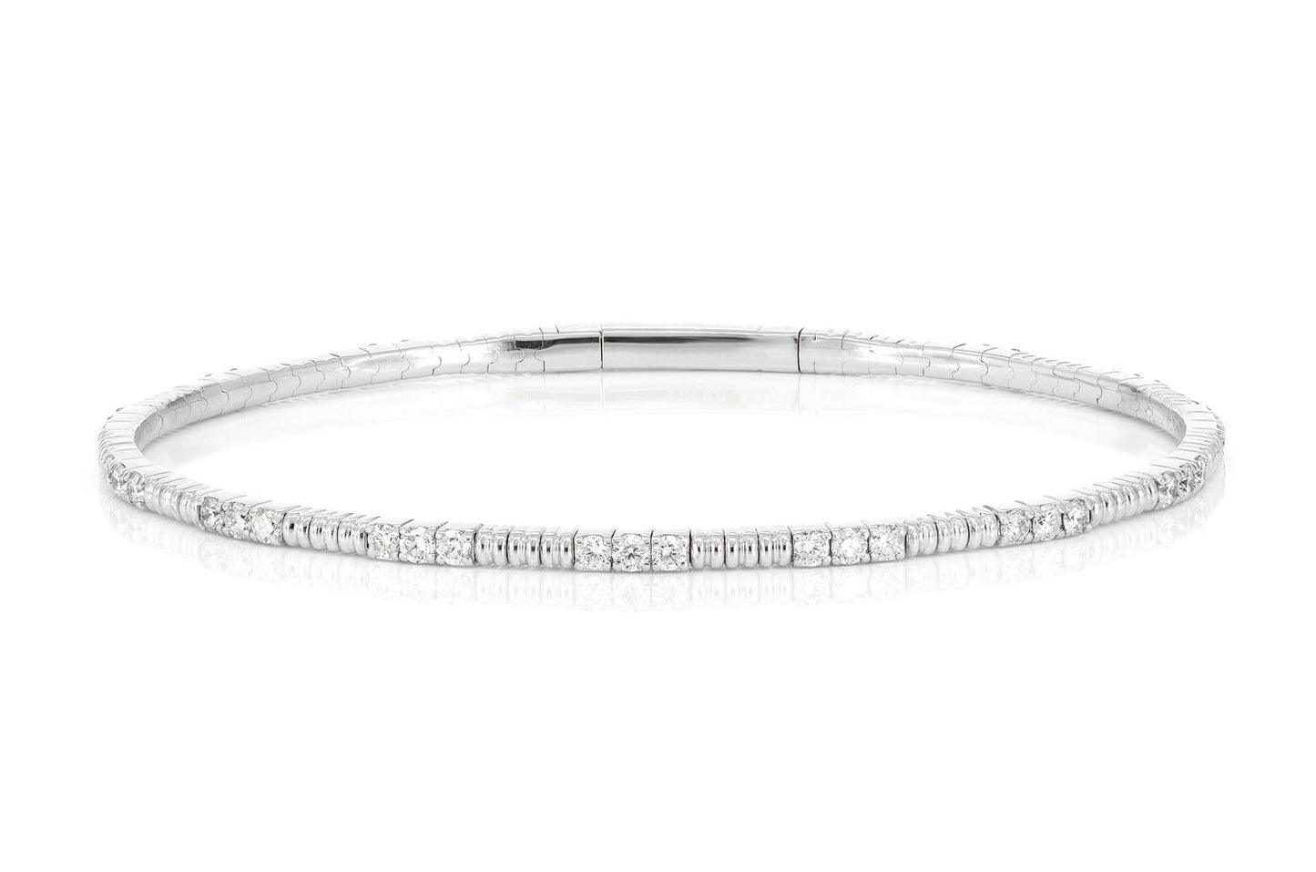 BEAD AND DIAMOND FLEX BANGLE BRACELET 14K SOLID GOLD 1.15CTW