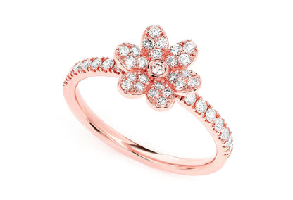 INEL CU DIAMANT ȘI FLOARE, AUR MASIV DE 14K, 0.50CT