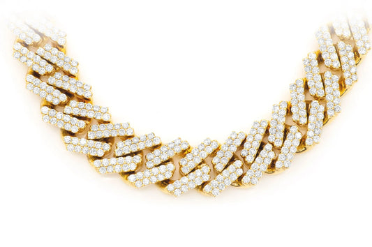 COLIER CU DIAMANTE CUBANEZE ÎN RIȘCARE DE 16 MM, AUR MASIV DE 14K, 33.00 CT