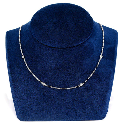 TEN STONE STATION BEZEL DIAMOND NECKLACE 14K SOLID GOLD 0.30CTW