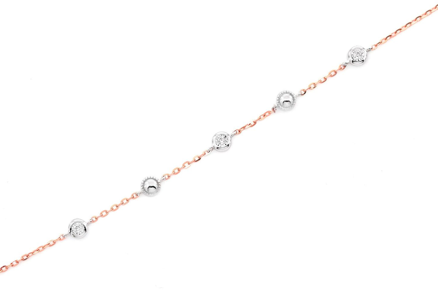 BEAD & BEZEL DIAMOND BRACELET 14K SOLID GOLD 0.05CTW