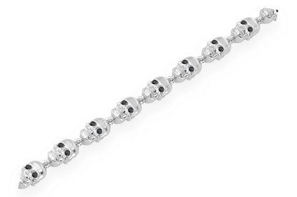 BLACK DIAMOND & WHITE DIAMOND SKULL LINK BRACELET 14K SOLID GOLD 1.50CTW