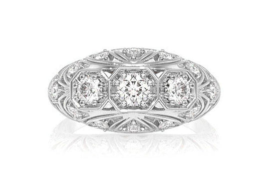 ART DECO INSPIRED GEOMETRIC FLORAL DIAMOND RING 14K SOLID GOLD 0.65CTW