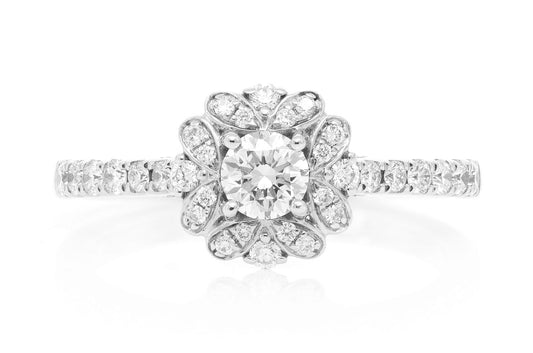 ROUND FLORAL HALO DIAMOND RING 14K SOLID GOLD 0.75CTW