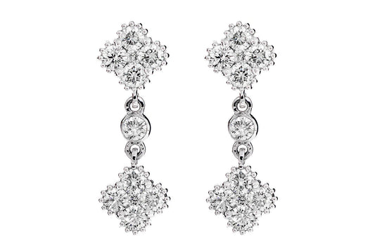 CLOVER MILGRAIN DIAMOND DANGLE EARRINGS 14K SOLID GOLD 0.75CTW