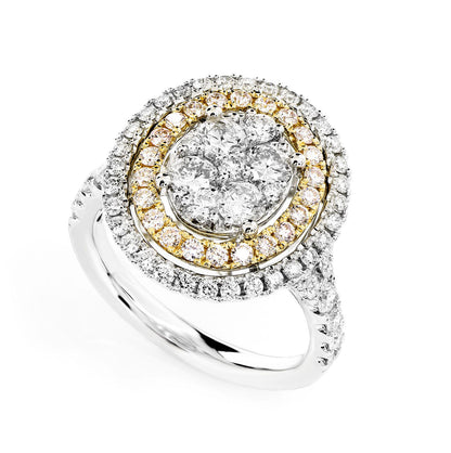 OVAL CLUSTER DOUBLE DIAMOND HALO RING 14K SOLID GOLD 1.50CTW