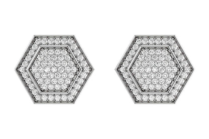 HEXAGON HALO DIAMOND STUD EARRINGS 14K SOLID GOLD 0.20CTW
