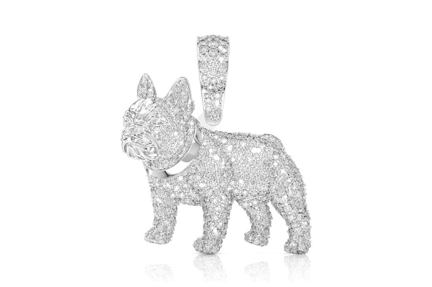 FRENCH BULLDOG DIAMOND PENDANT 14K SOLID GOLD 1.50CTW