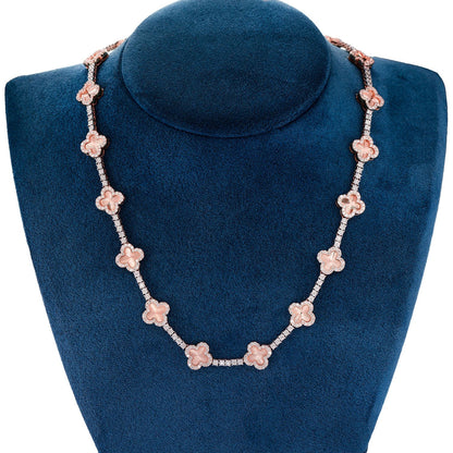 MIRACELE CLOVER LINK DIAMOND TENNIS NECKLACE SOLID GOLD 5.50CTW