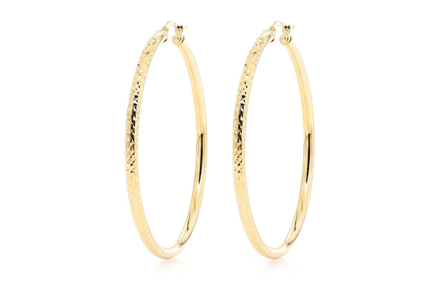 3MM DIAMOND-CUT HOOP EARRINGS 14K SOLID GOLD LARGE