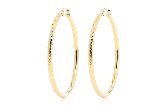 3MM DIAMOND-CUT HOOP EARRINGS 14K SOLID GOLD LARGE
