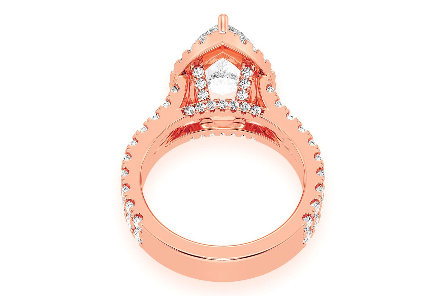 SPHINX - 3.00CT PEAR SOLITAIRE - TWO ROW SPLIT SCALLOP - DIAMOND ENGAGEMENT RING