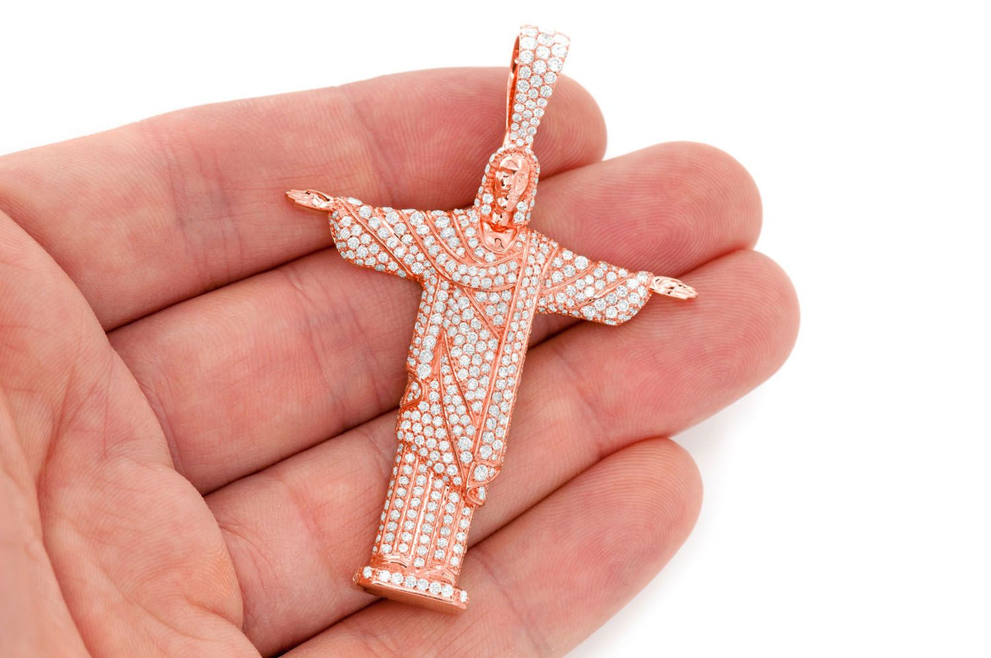 BRAZIL JESUS CHRIST THE REDEEMER DIAMOND PENDANT 14K SOLID GOLD 14K SOLID GOLD 4.25CTW