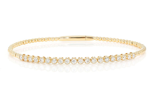 BEADED MILGRAIN DIAMOND FLEX BANGLE BRACELET 0.75CTW 14K SOLID GOLD