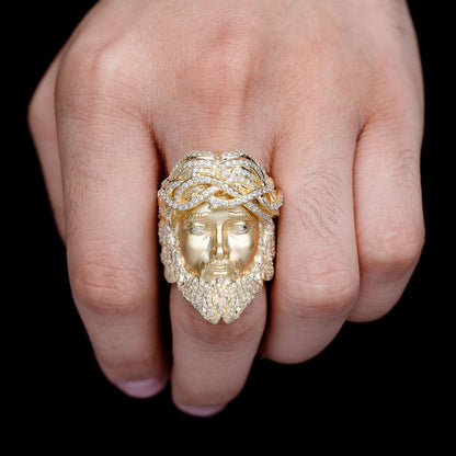 JESUS SIGNET CROWN OF THORNS DIAMOND RING SOLID GOLD 3.25CTW