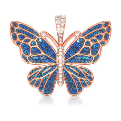 BUTTERFLY BLUE DIAMOND PENDANT 14K SOLID GOLD 1.75CTW