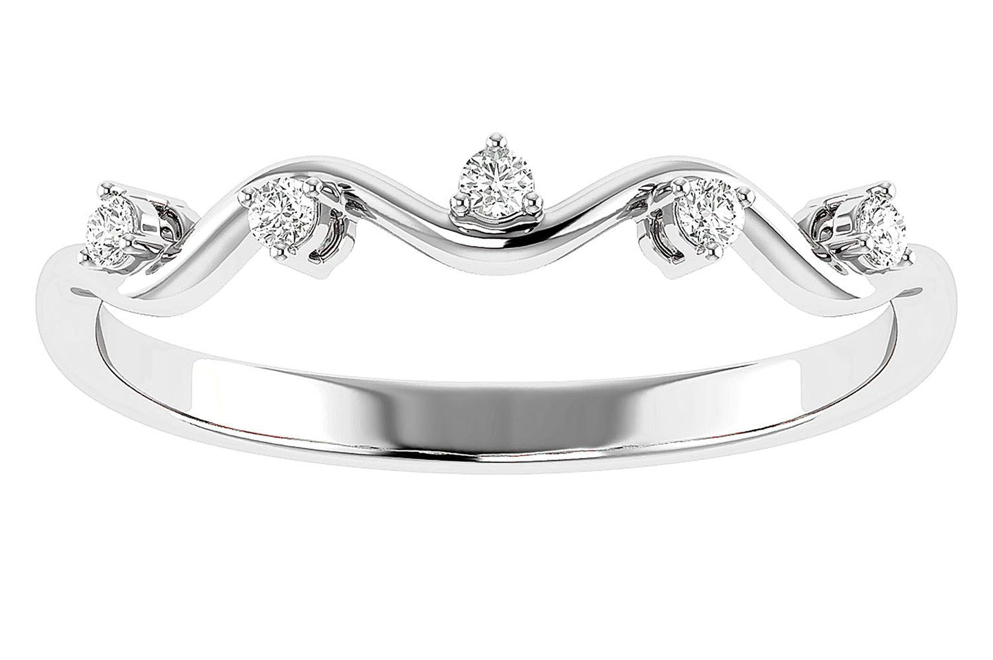 WAVY DIAMOND BAND RING 14K SOLID GOLD 0.06CTW