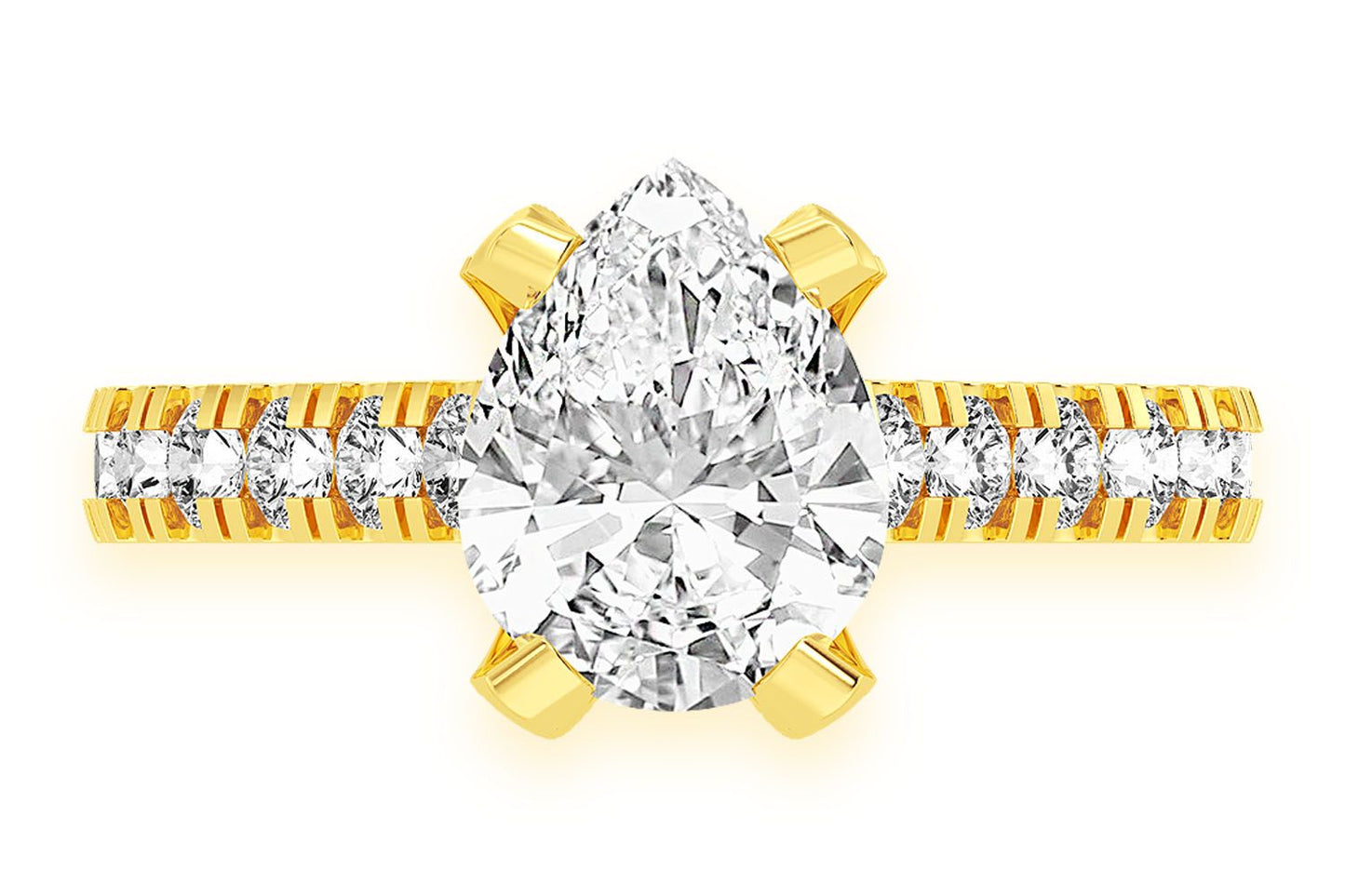 THINN - 2.00CT PEAR SOLITAIRE - SINGLE ROW SCALLOP - DIAMOND ENGAGEMENT RING